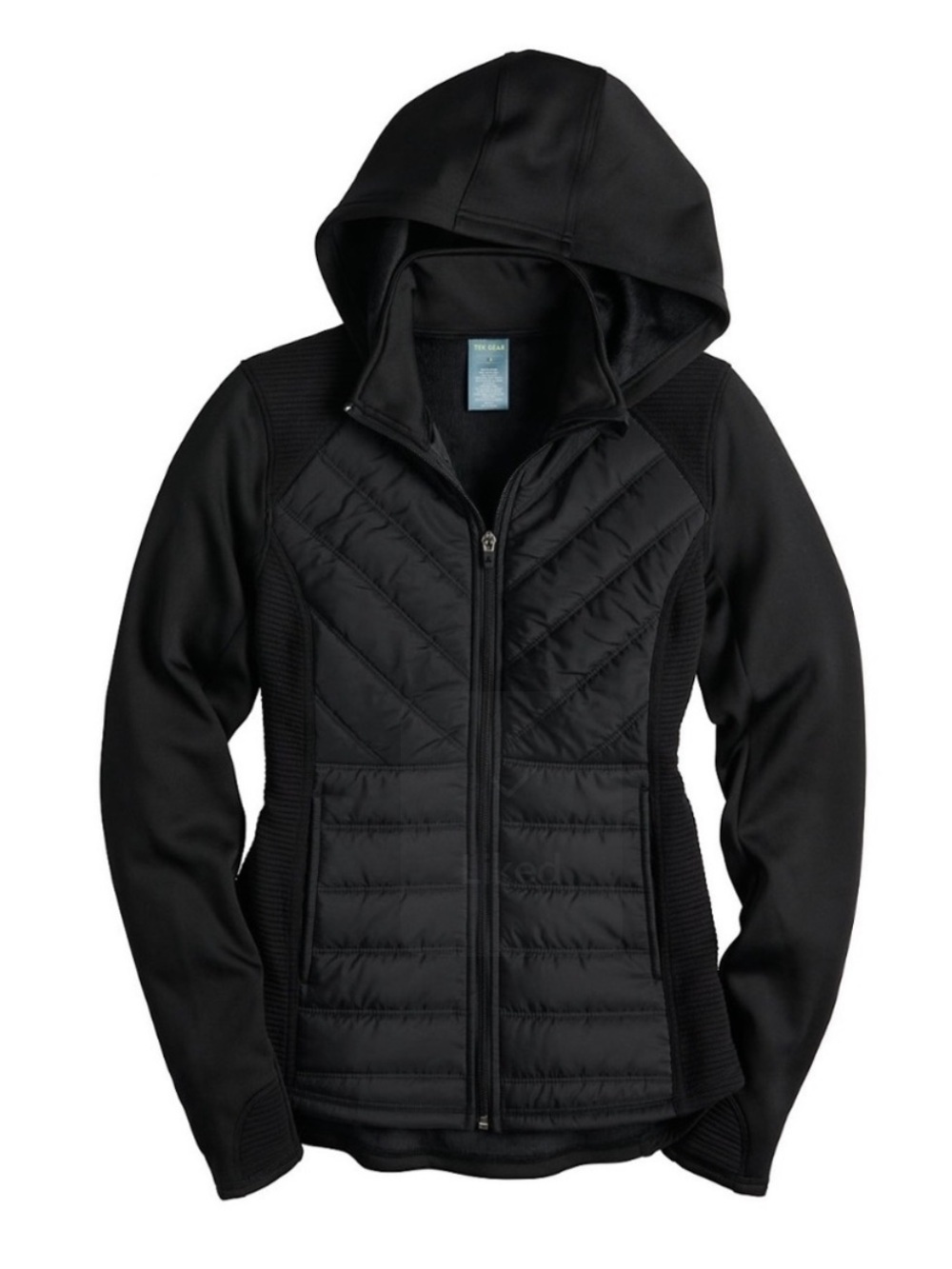 tek gear Black Quilted Hybrid mixed media Jacket with Hood women’s size 2x